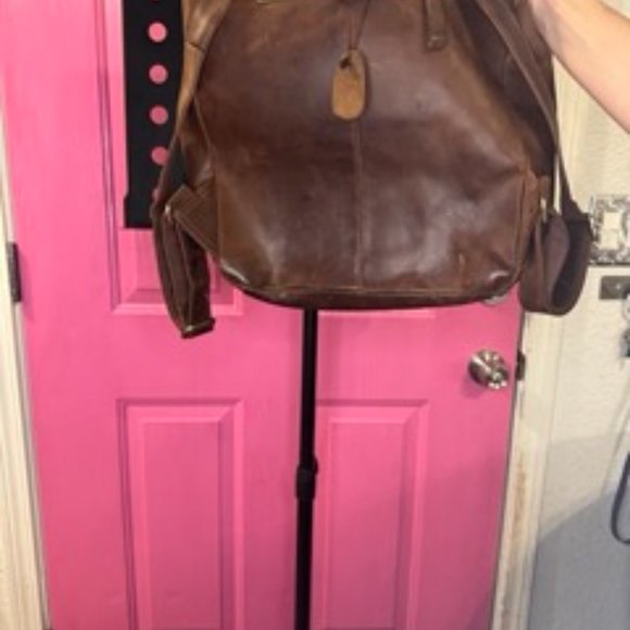 Backpack- Brown real leather. Damage on the strap. Perfect for a laptop. - Picture 4 of 5